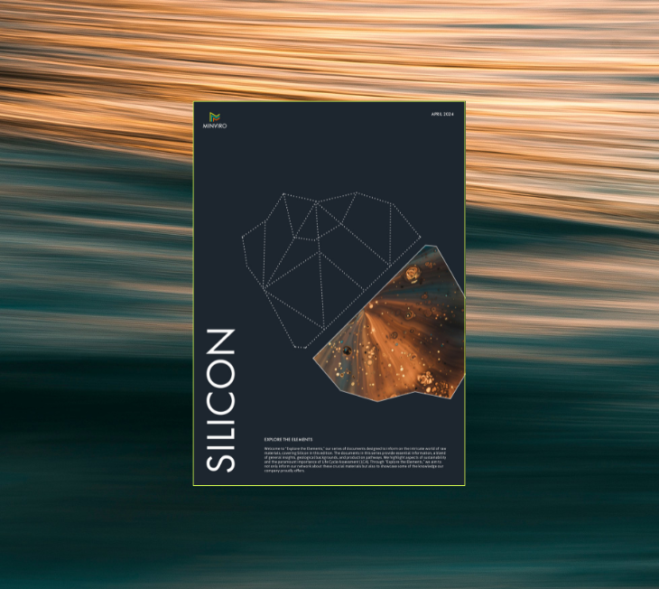 Promotional poster for the 'Explore the Elements: Silicon' series. The poster features a dark background with a vibrant abstract illustration of a silicon crystal structure overlaid on an image of an electronic circuit board. Text on the poster includes the word 'SILICON' in large, bold letters and additional details about the content of the series, set against a backdrop of a dynamic, blurred motion effect that suggests speed and innovation.