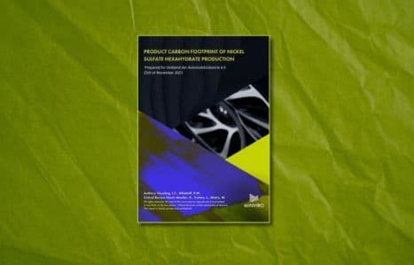 Report cover on Nickel Sulfate Hexahydrate Carbon Footprint for VDA, dated 25th November 2023, by Minviro