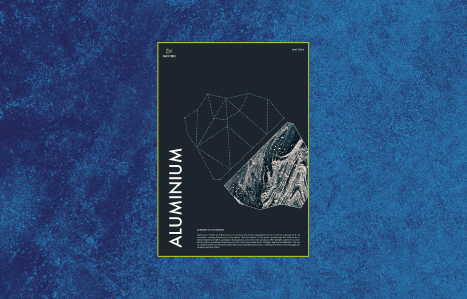 Cover of the 'Explore the Elements: Aluminium' report by Minviro, featuring a stylised geometric design and an abstract image of aluminium ore.